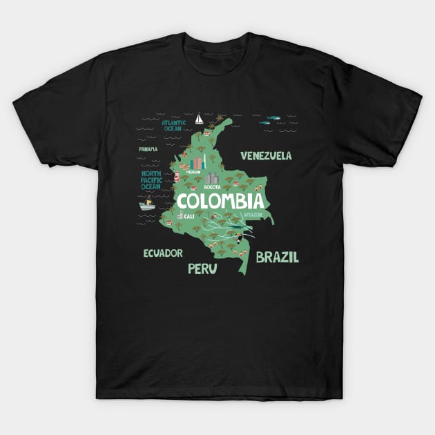colombia illustrated map T-Shirt by JunkyDotCom